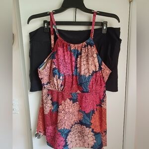 Dahlia Print Swim Top And Black Swim Skirt